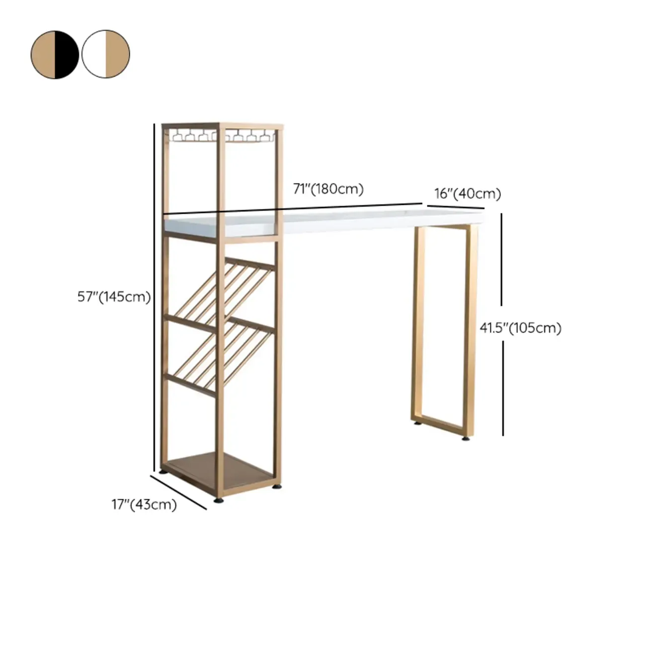 Glam White-Gold 2-Tier Shelves Bar Tables with Stemware Holders Image - 13