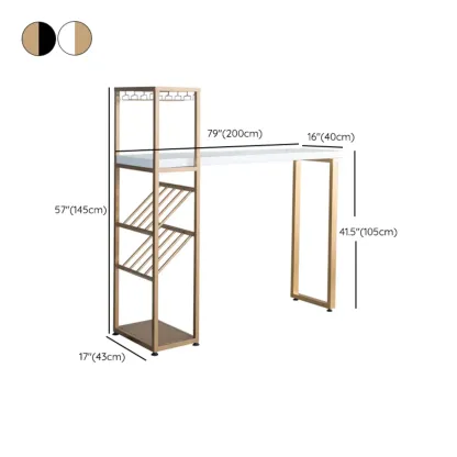 Glam White-Gold 2-Tier Shelves Bar Tables with Stemware Holders Image - 14