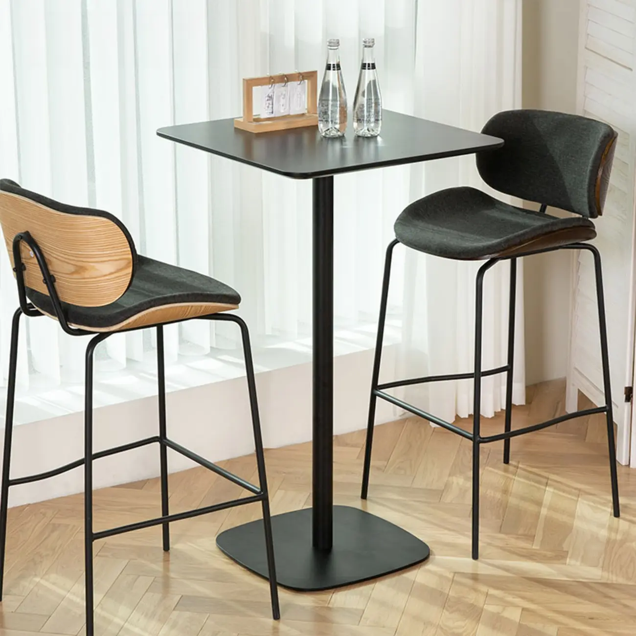 Minimalist Square Black Bar Table Metal Base for 2 Seats Image - 1 | homeyfad
