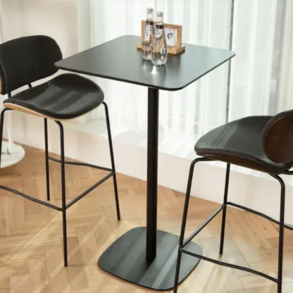 Minimalist Square Black Bar Table Metal Base for 2 Seats Image - 6