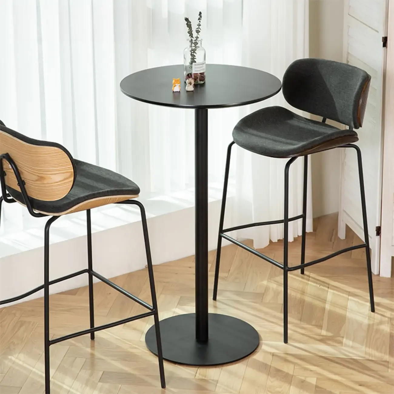 Minimalist Square Black Bar Table Metal Base for 2 Seats Image - 7