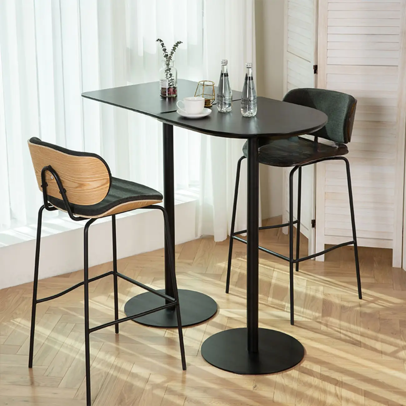 Minimalist Square Black Bar Table Metal Base for 2 Seats Image - 8 | homeyfad