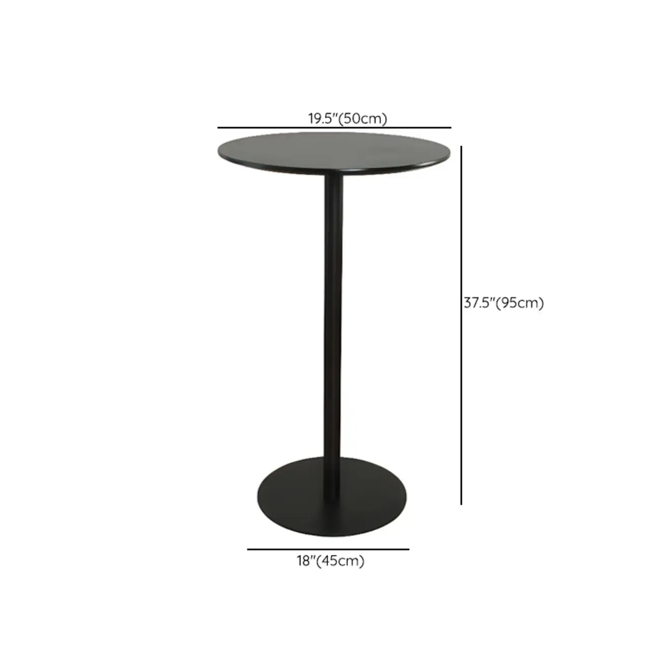 Minimalist Square Black Bar Table Metal Base for 2 Seats #size