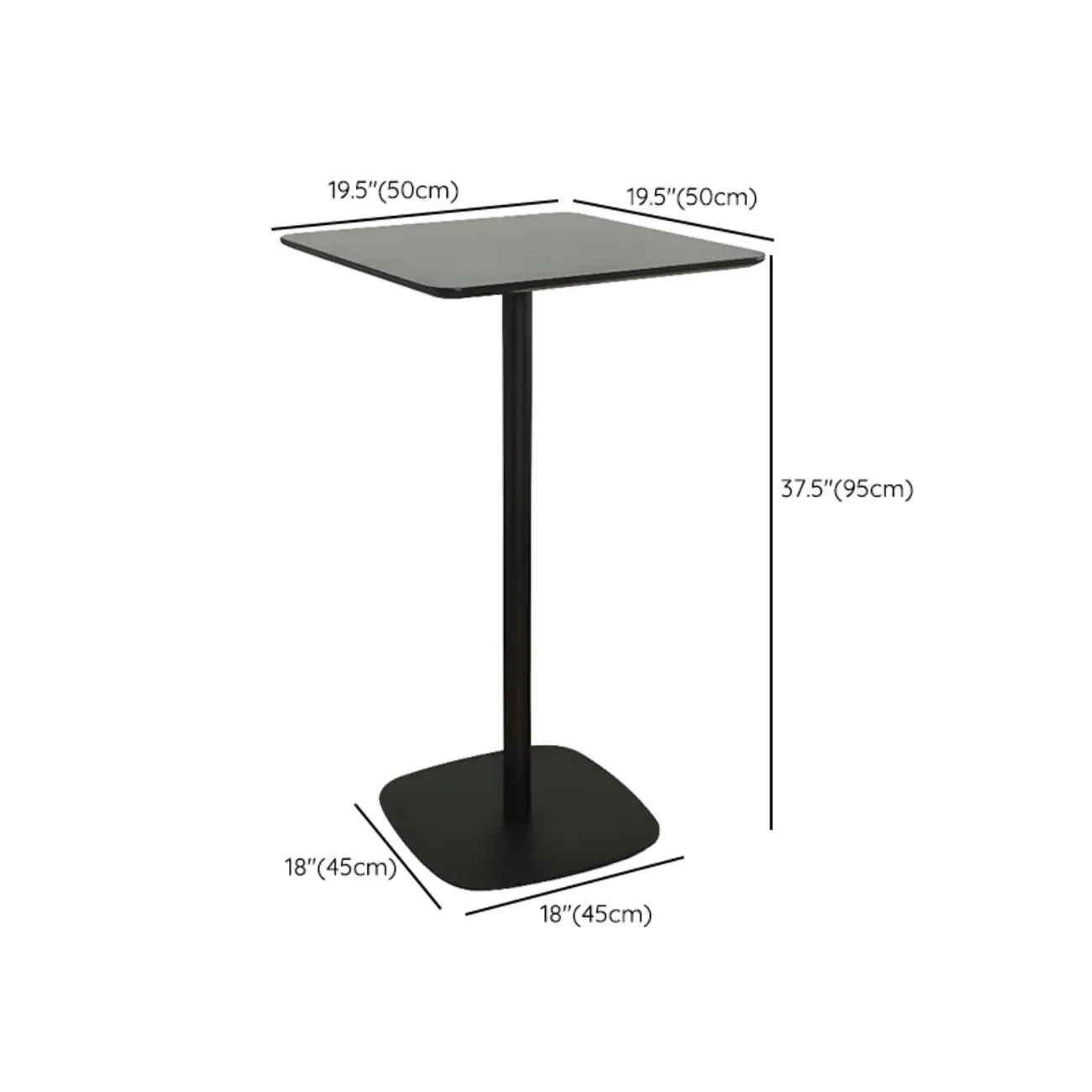 Minimalist Square Black Bar Table Metal Base for 2 Seats Image - 16