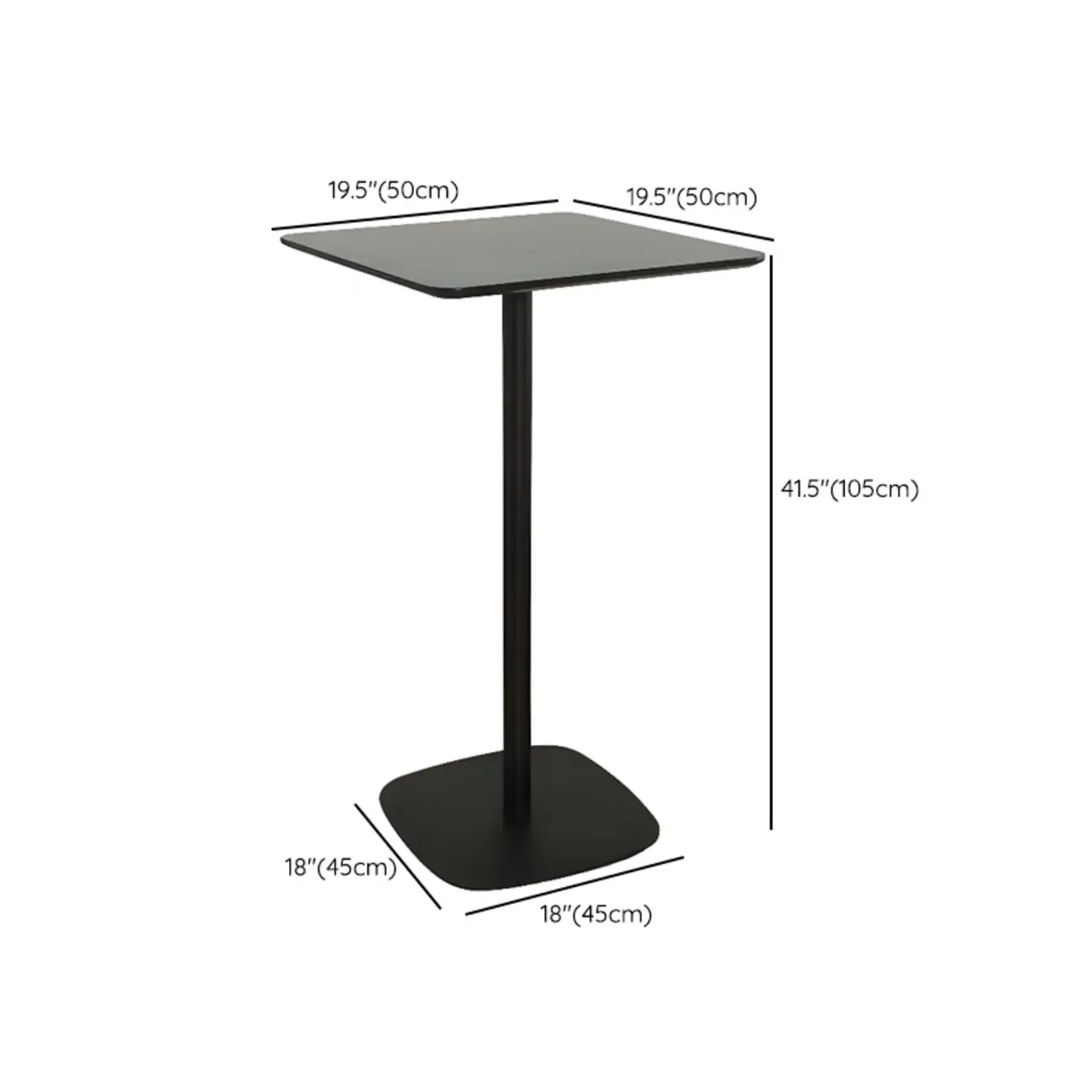 Minimalist Square Black Bar Table Metal Base for 2 Seats Image - 18