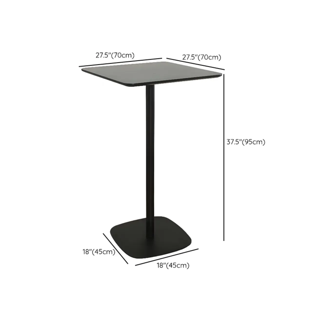 Minimalist Square Black Bar Table Metal Base for 2 Seats Image - 26