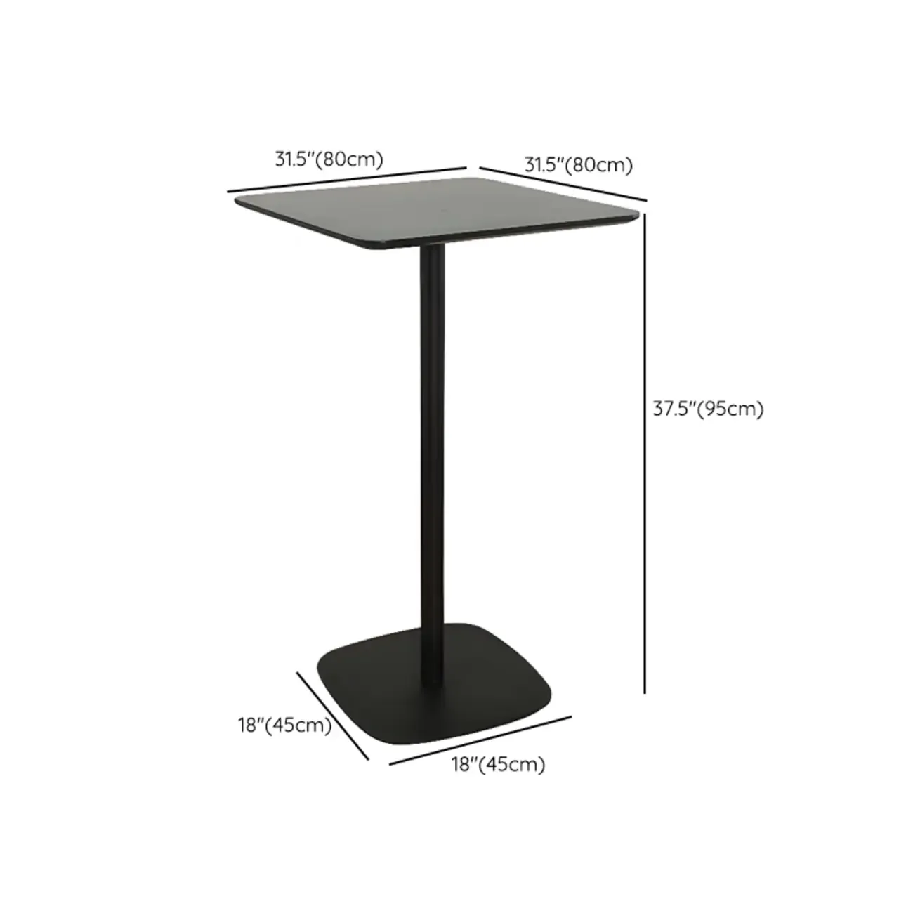 Minimalist Square Black Bar Table Metal Base for 2 Seats Image - 32