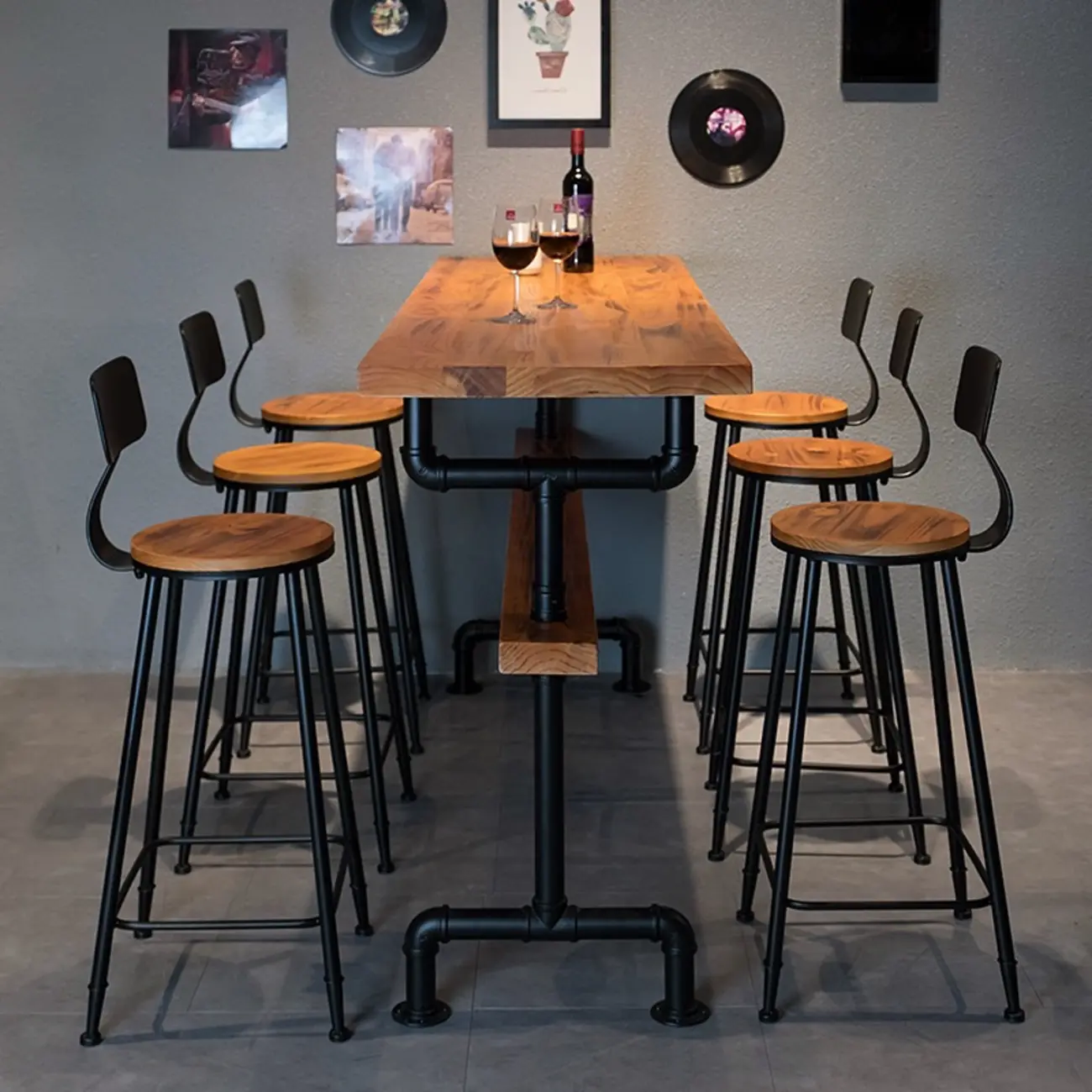 Industrial Brown Wooden Fixed Top Metal Leg Bar Tables Image - 3 | homeyfad