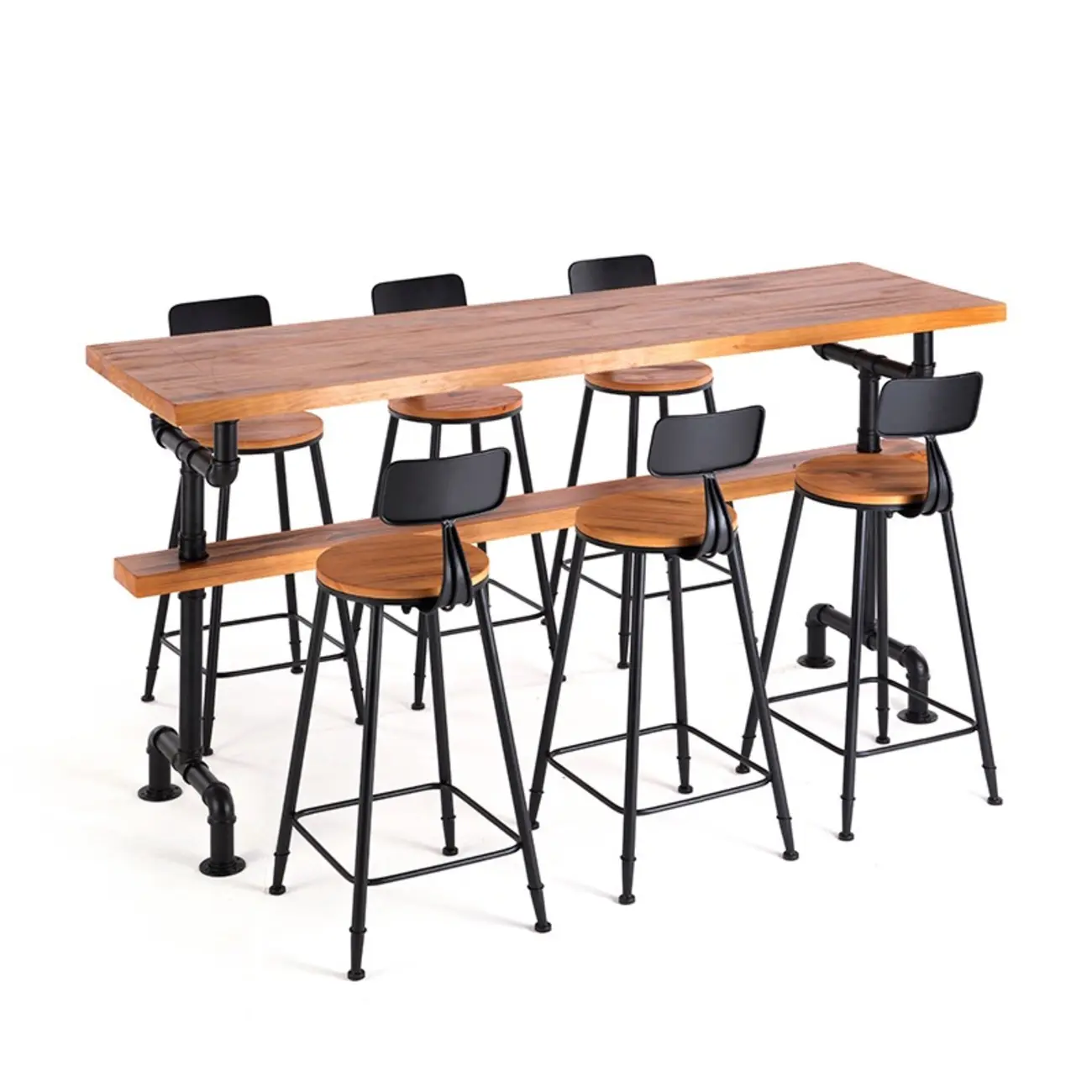 Industrial Brown Wooden Fixed Top Metal Leg Bar Tables Image - 5 | homeyfad