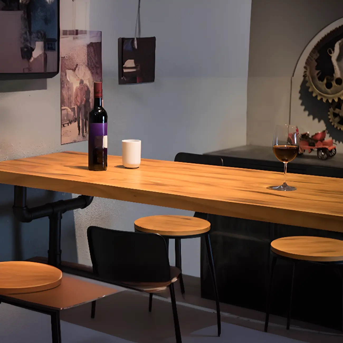 Industrial Brown Wooden Fixed Top Metal Leg Bar Tables Image - 7 | homeyfad