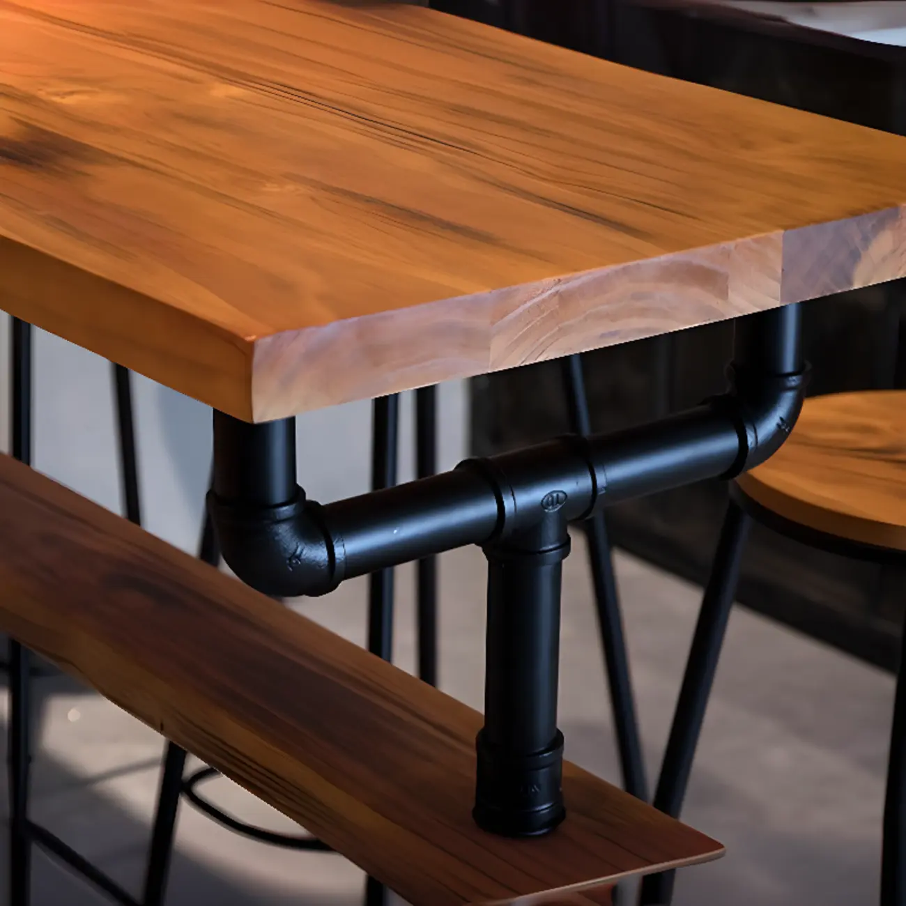 Industrial Brown Wooden Fixed Top Metal Leg Bar Tables Image - 10 | homeyfad