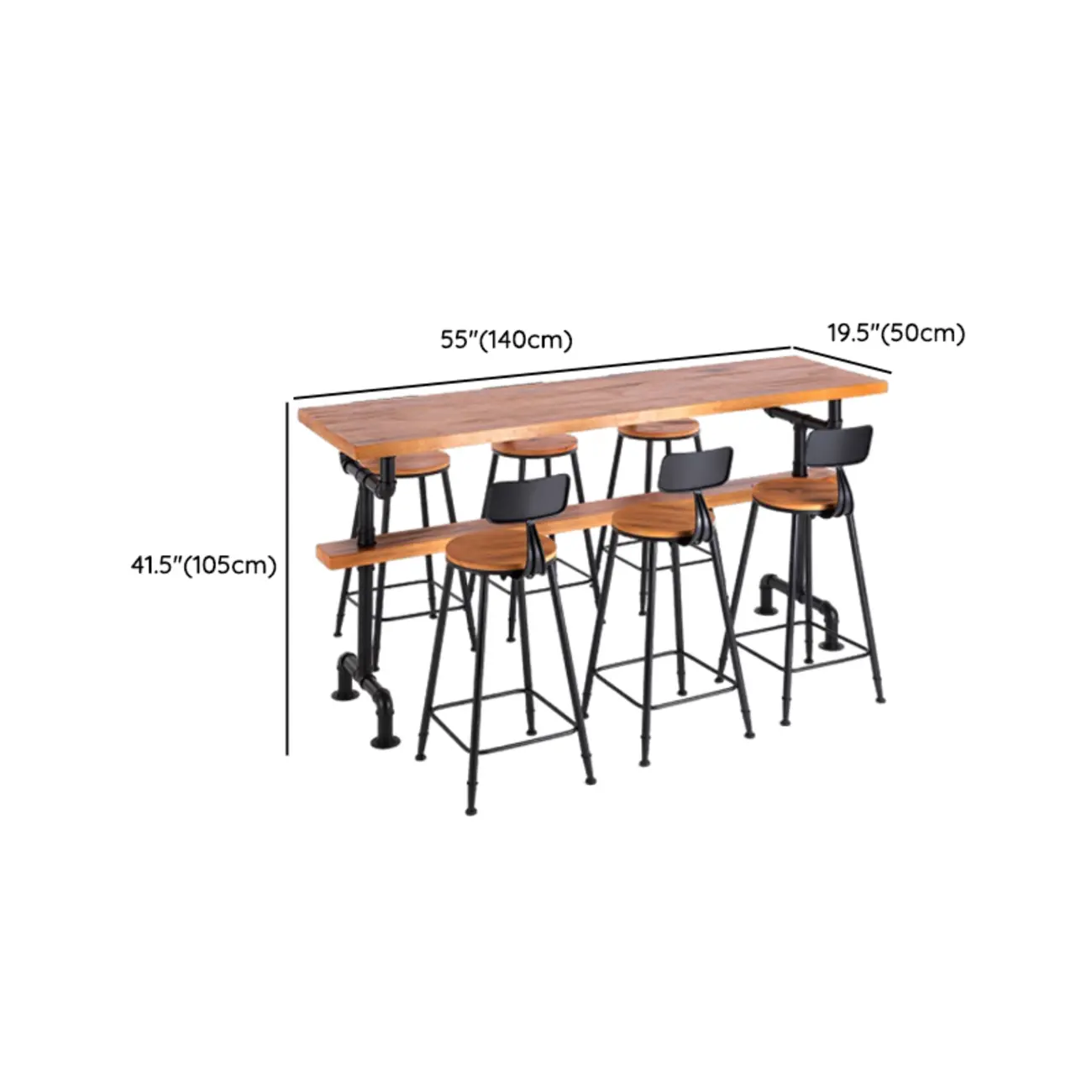 Industrial Brown Wooden Fixed Top Metal Leg Bar Tables Image - 13 | homeyfad