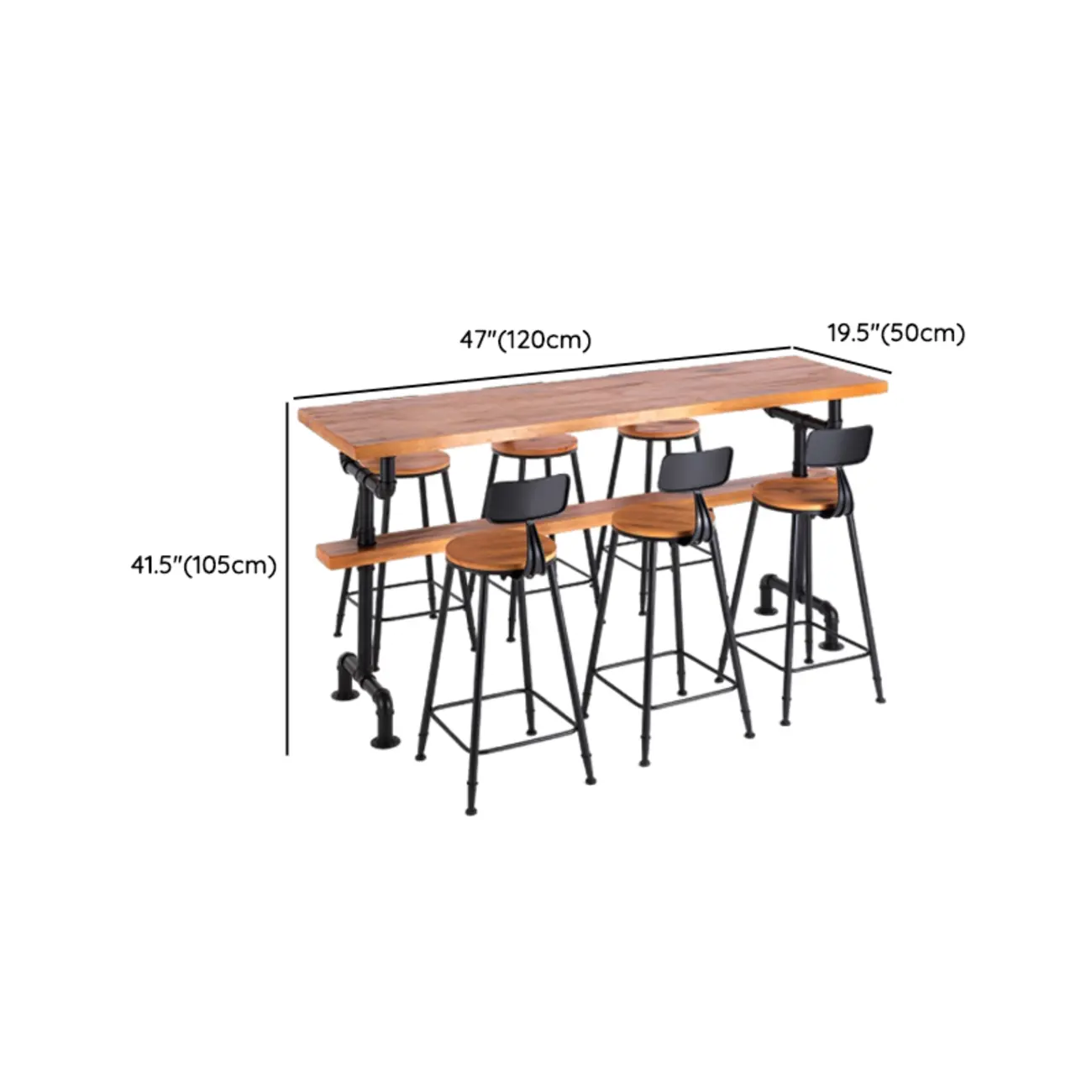 Industrial Brown Wooden Fixed Top Metal Leg Bar Tables Image - 17 | homeyfad