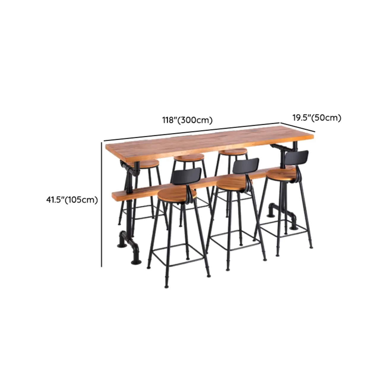 Industrial Brown Wooden Fixed Top Metal Leg Bar Tables Image - 18 | homeyfad