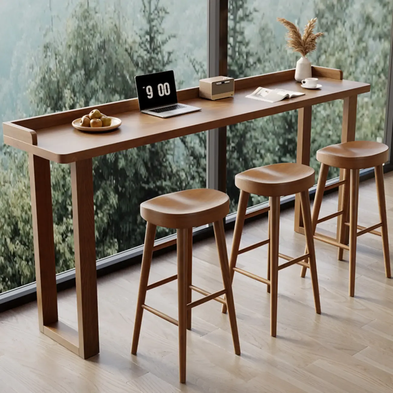 Scandinavian Natural Wood Rectangular Sled Bar Tables Image - 2