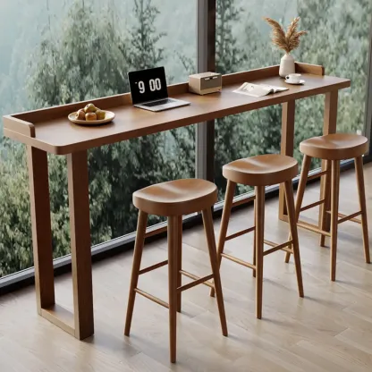 Scandinavian Natural Wood Rectangular Sled Bar Tables Image - 2