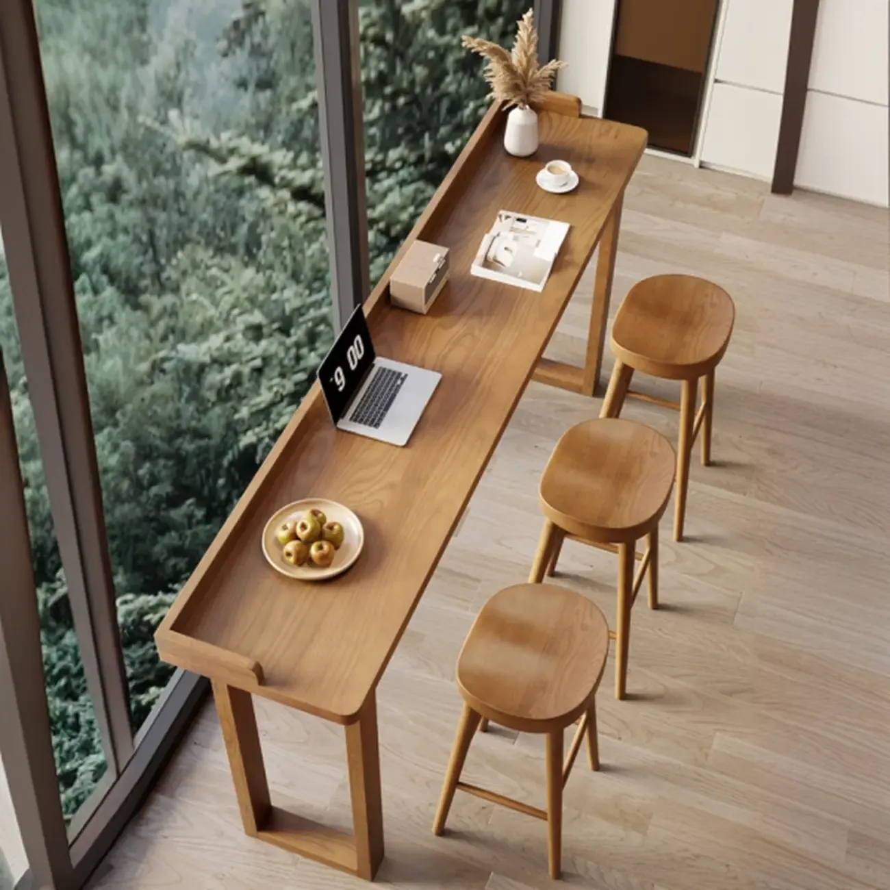 Scandinavian Natural Wood Rectangular Sled Bar Tables Image - 3