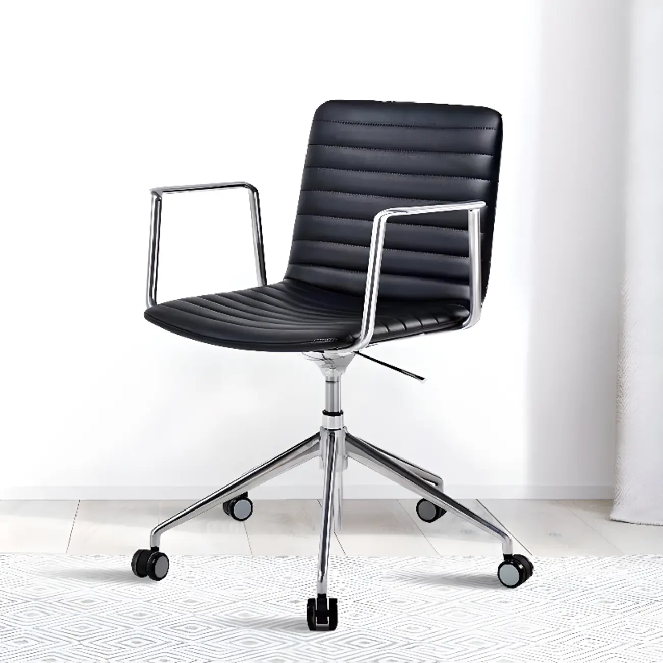 Modern Black Leather Metal Adjustable Swivel Office Chair Image - 1 | homeyfad