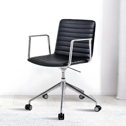Modern Black Leather Metal Adjustable Swivel Office Chair Image - 1