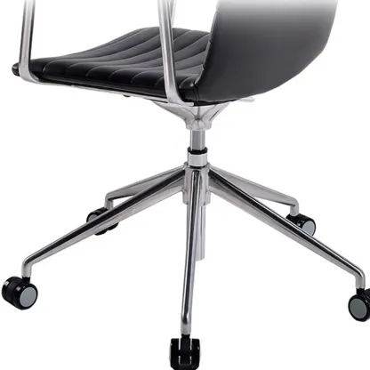 Modern Black Leather Metal Adjustable Swivel Office Chair Image - 7