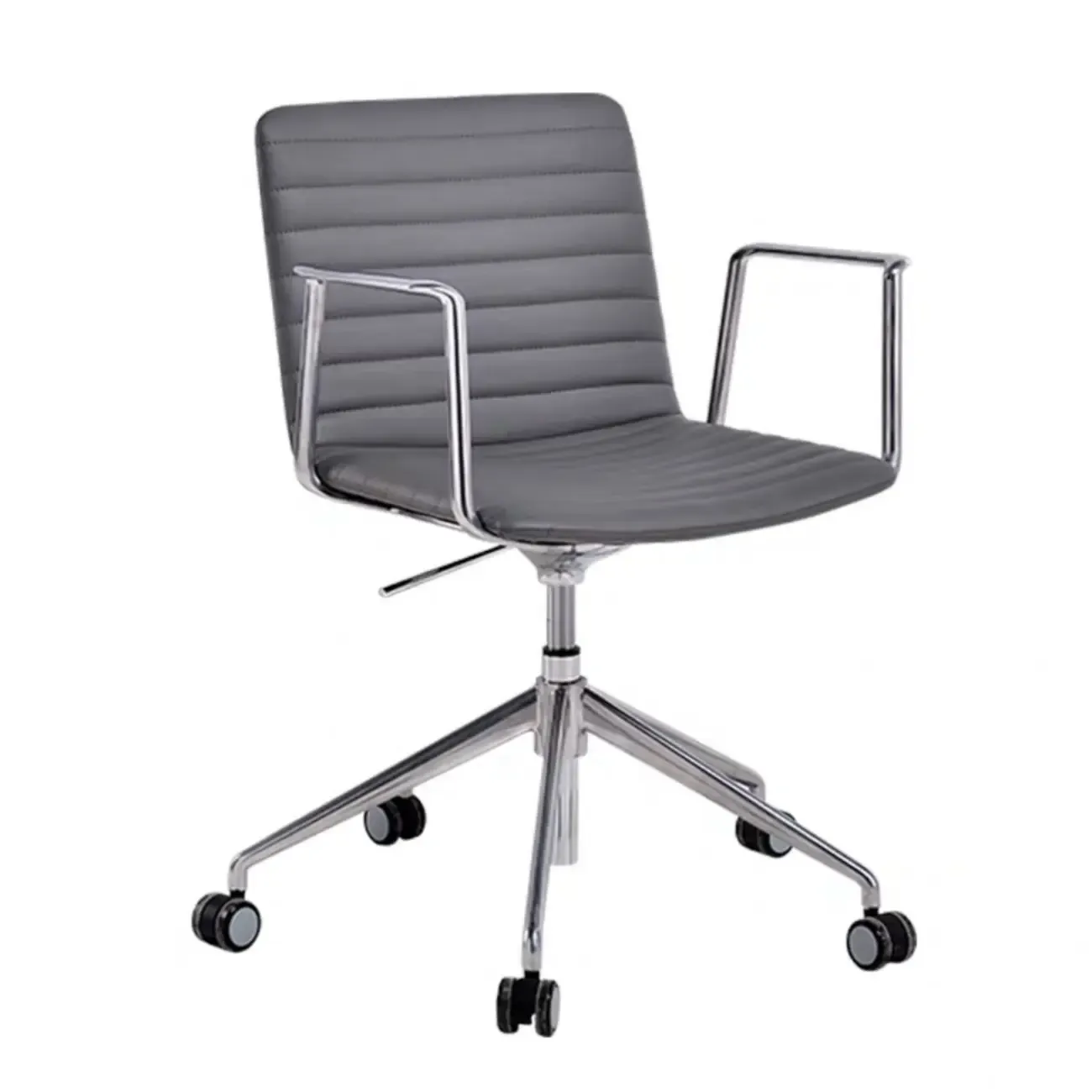 Modern Black Leather Metal Adjustable Swivel Office Chair Image - 13