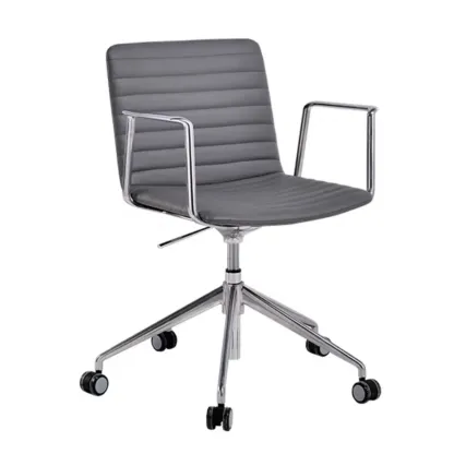 Modern Black Leather Metal Adjustable Swivel Office Chair Image - 13