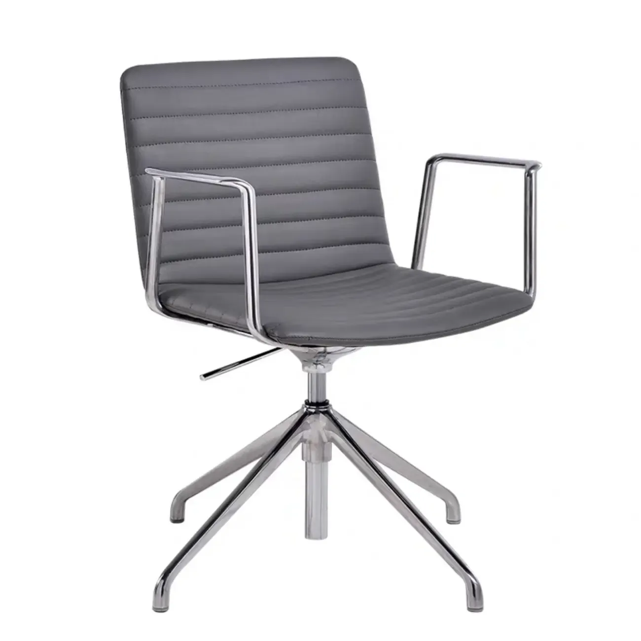 Modern Black Leather Metal Adjustable Swivel Office Chair Image - 14