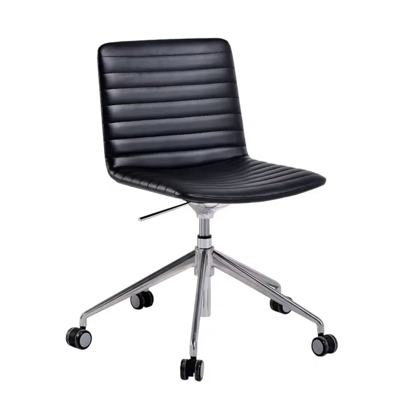 Modern Black Leather Metal Adjustable Swivel Office Chair Image - 15