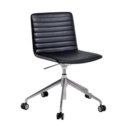 Modern Black Leather Metal Adjustable Swivel Office Chair Image - 15