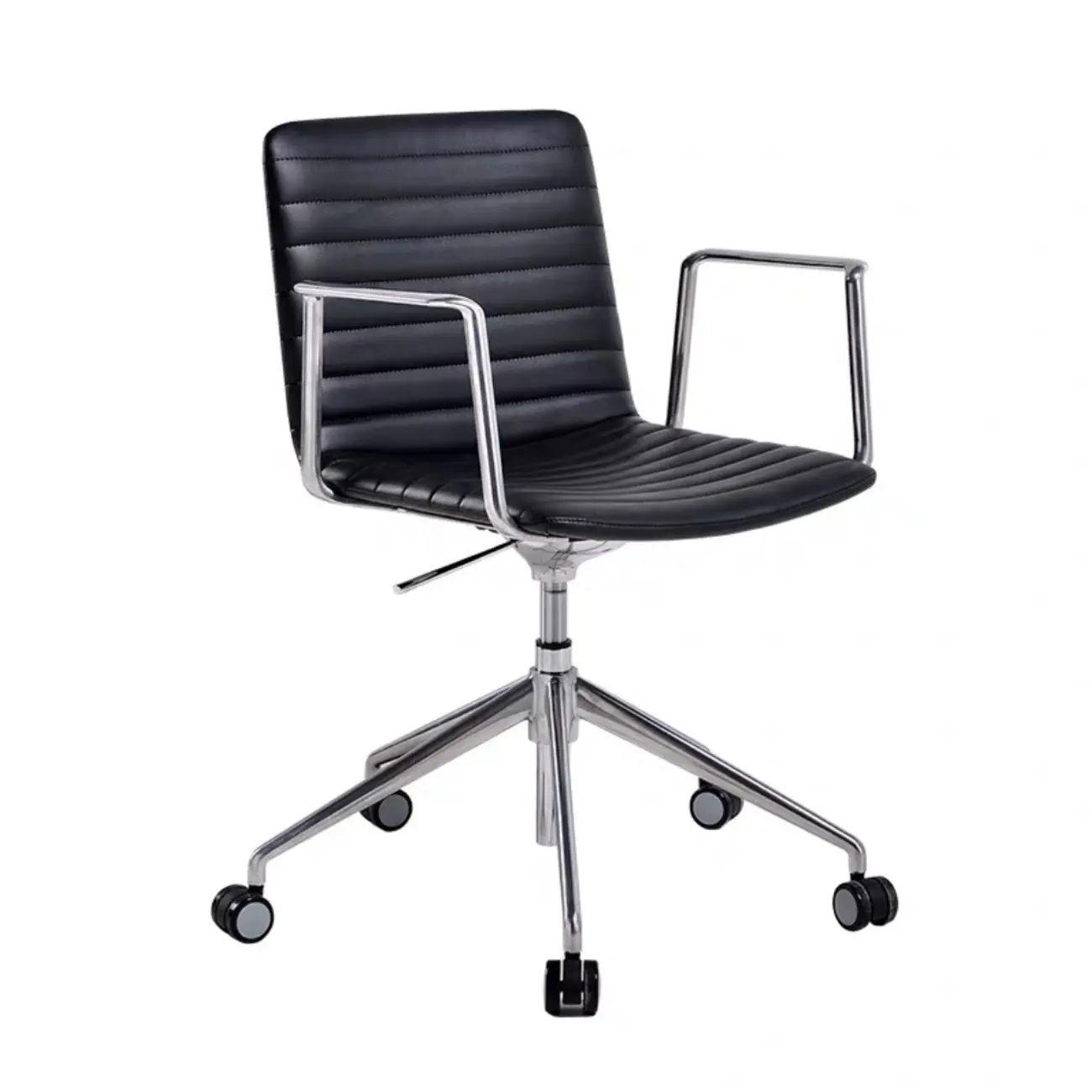 Modern Black Leather Metal Adjustable Swivel Office Chair Image - 16 | homeyfad