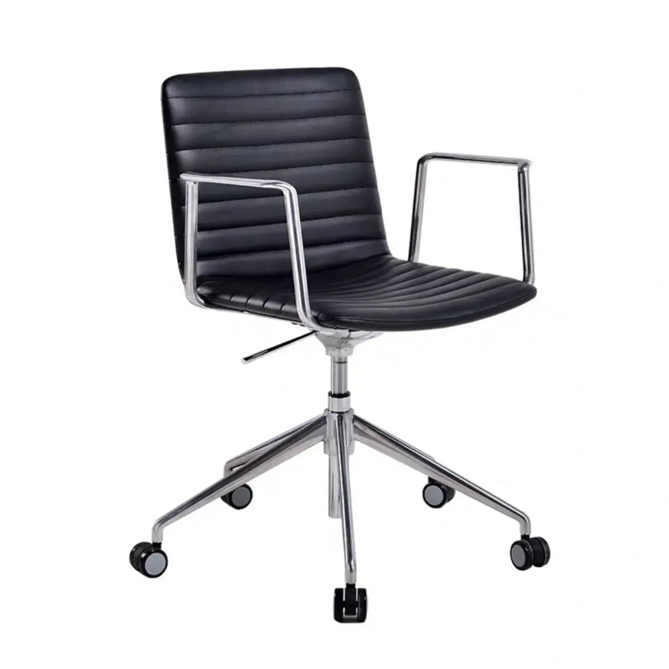 Modern Black Leather Metal Adjustable Swivel Office Chair Image - 16