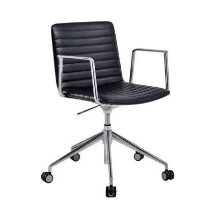 Modern Black Leather Metal Adjustable Swivel Office Chair Image - 16