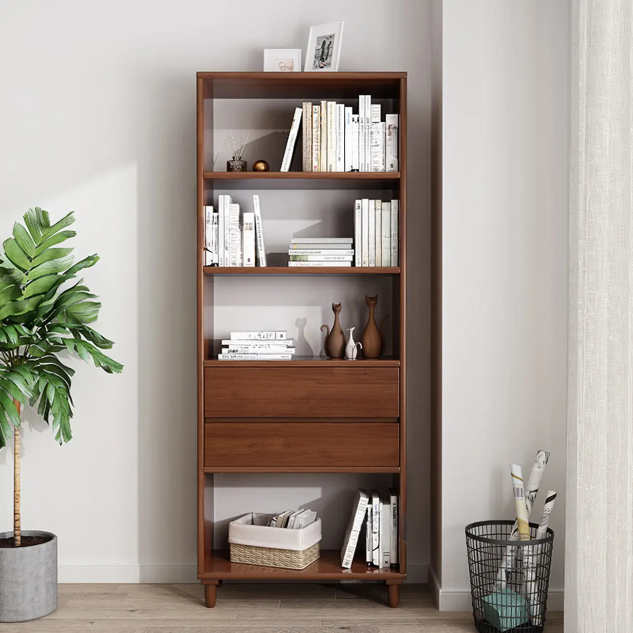 67" H Versatile 2 Drawers Open Back Wood Bookcase Shelf Image - 4 | homeyfad