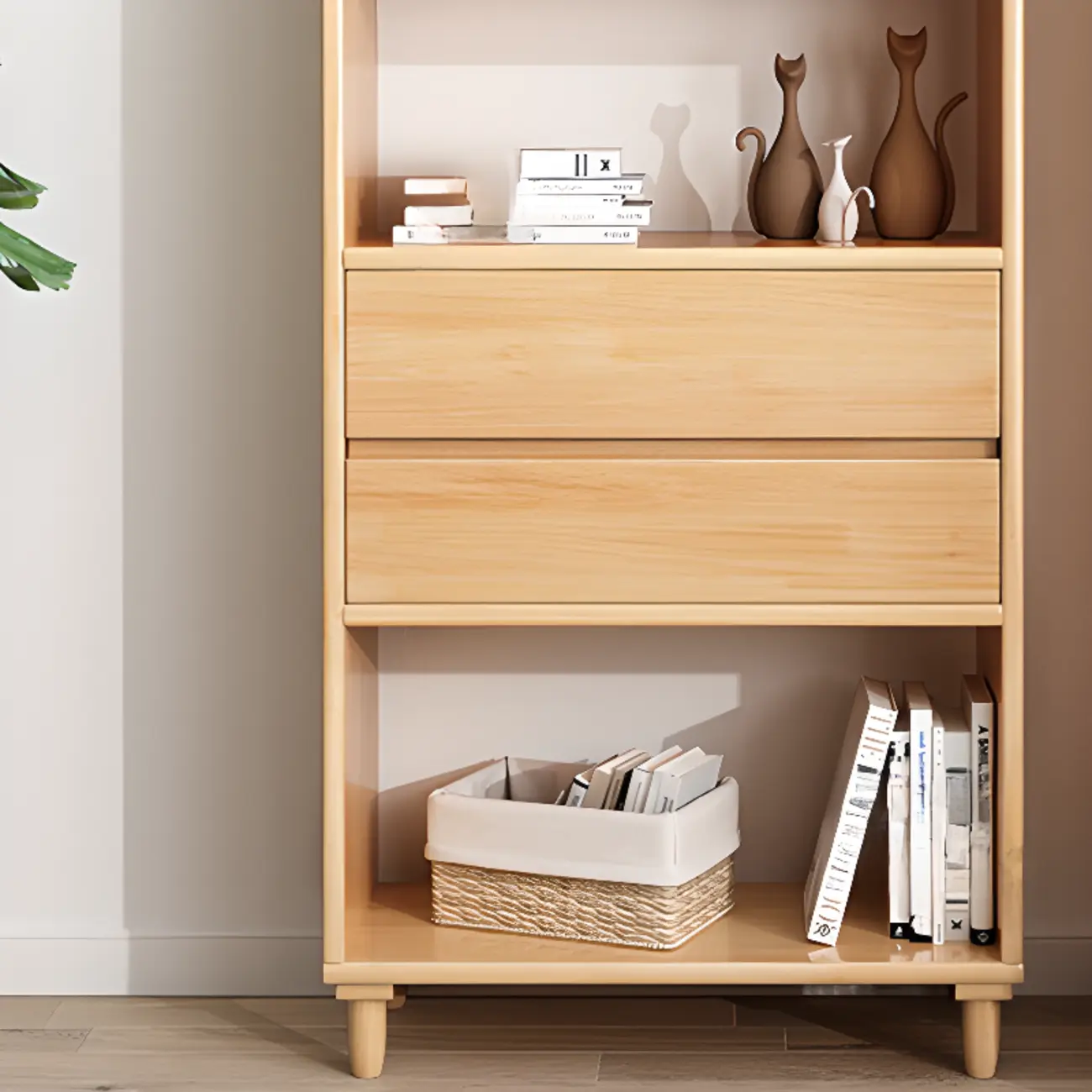 67" H Versatile 2 Drawers Open Back Wood Bookcase Shelf Image - 6 | homeyfad