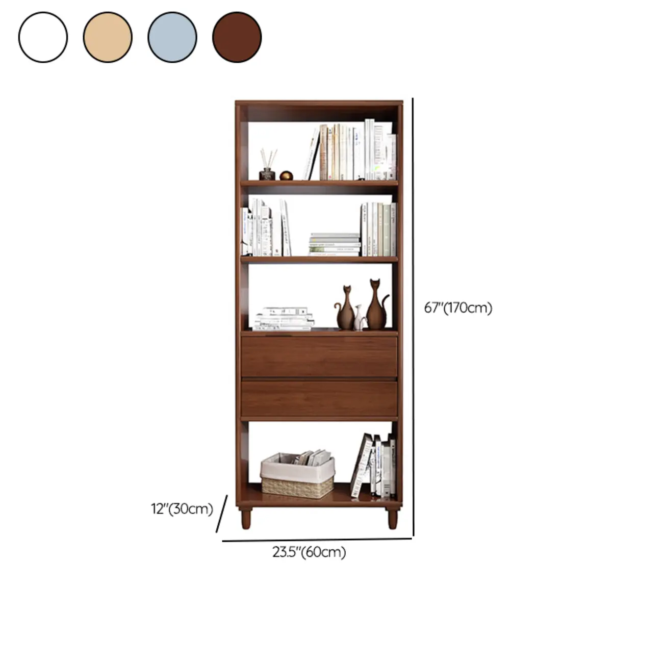 67" H Versatile 2 Drawers Open Back Wood Bookcase Shelf #size | homeyfad