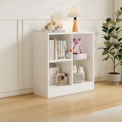 Wide 8-Cube White Wooden Storage Shelf Bookcase Image - 4