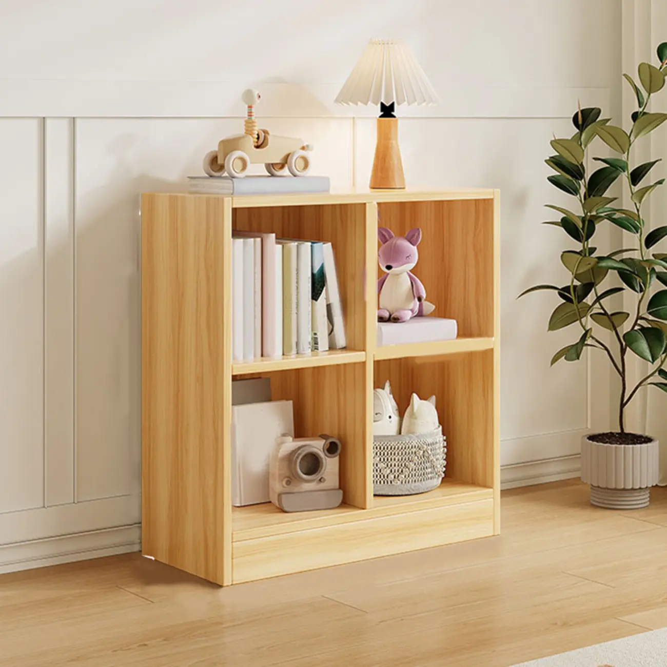 Wide 8-Cube White Wooden Storage Shelf Bookcase Image - 5 | homeyfad