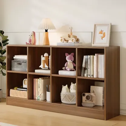 Wide 8-Cube White Wooden Storage Shelf Bookcase Image - 2