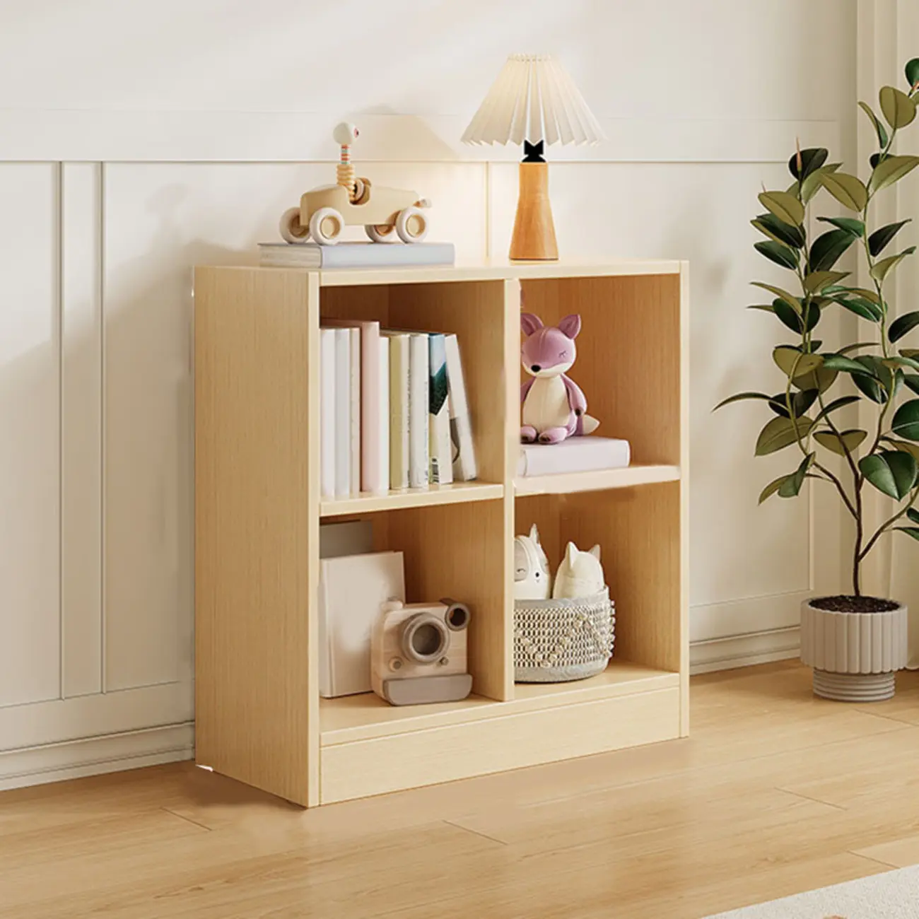 Wide 8-Cube White Wooden Storage Shelf Bookcase Image - 6 | homeyfad