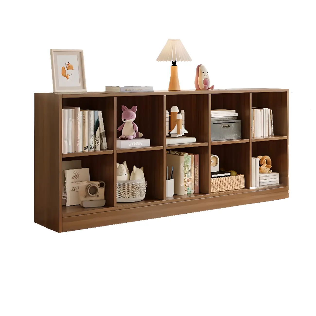 Wide 8-Cube White Wooden Storage Shelf Bookcase Image - 7 | homeyfad