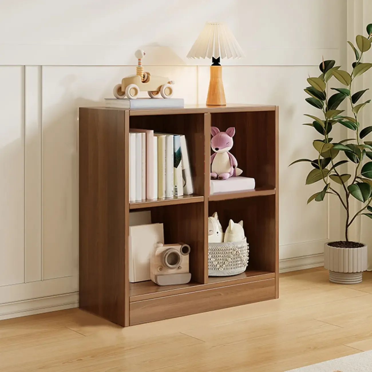 Wide 8-Cube White Wooden Storage Shelf Bookcase Image - 8