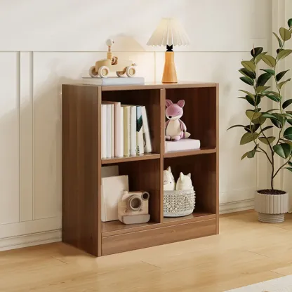 Wide 8-Cube White Wooden Storage Shelf Bookcase Image - 8