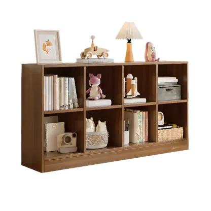 Wide 8-Cube White Wooden Storage Shelf Bookcase Image - 9