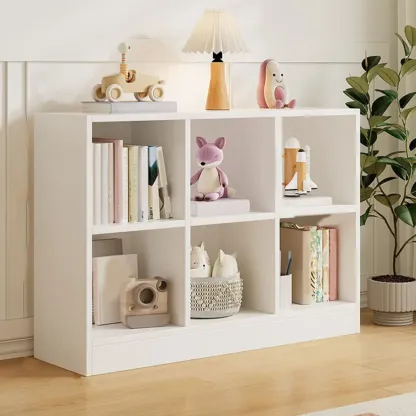 Wide 8-Cube White Wooden Storage Shelf Bookcase Image - 12