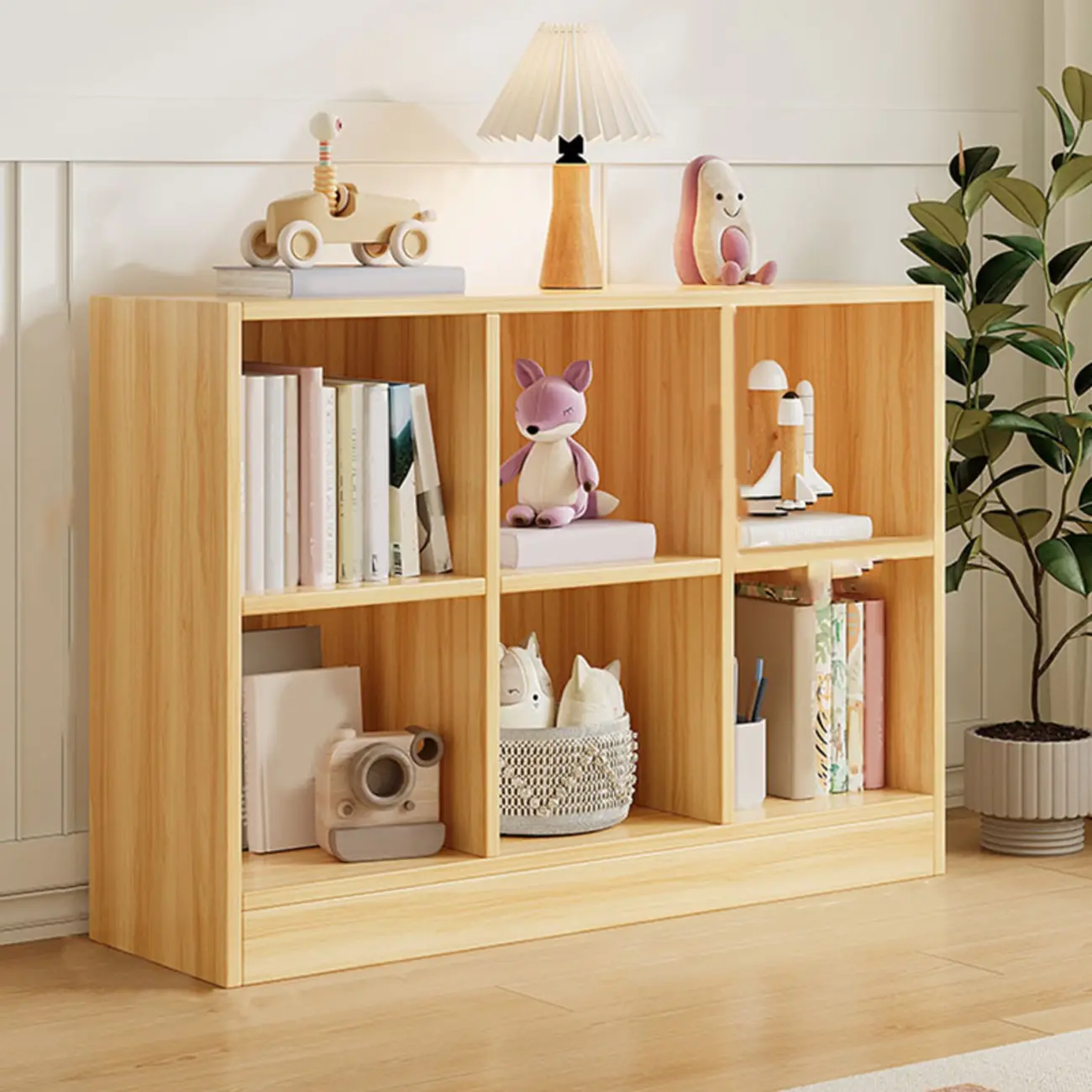 Wide 8-Cube White Wooden Storage Shelf Bookcase Image - 13 | homeyfad