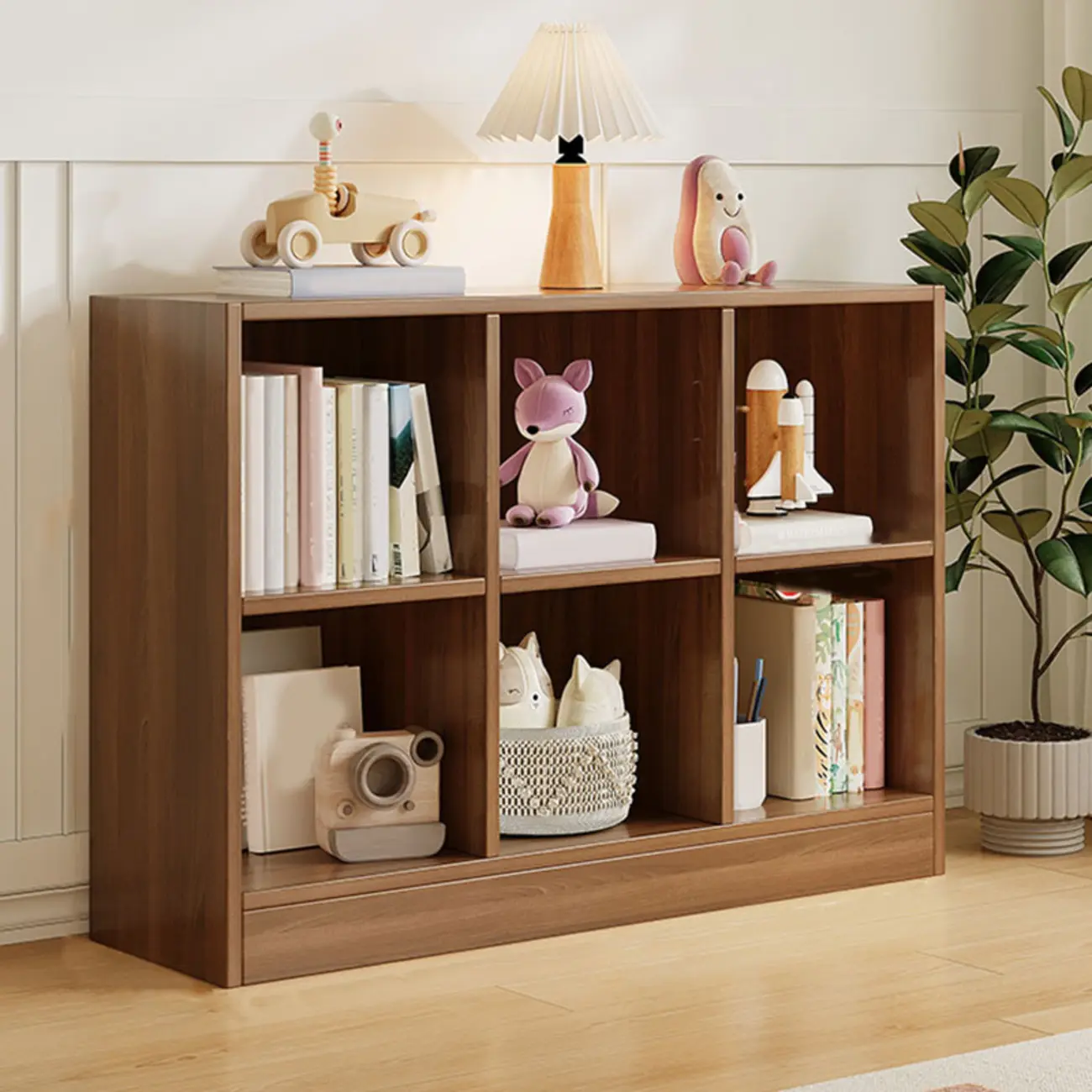 Wide 8-Cube White Wooden Storage Shelf Bookcase Image - 17 | homeyfad