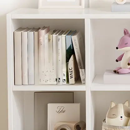 Wide 8-Cube White Wooden Storage Shelf Bookcase Image - 19