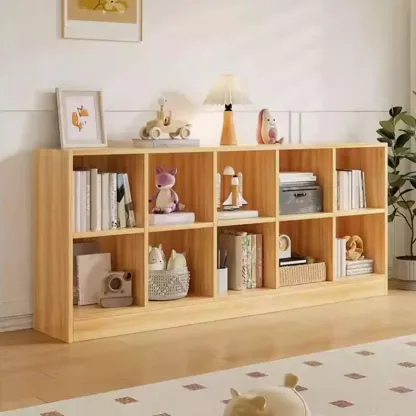 Wide 8-Cube White Wooden Storage Shelf Bookcase Image - 26