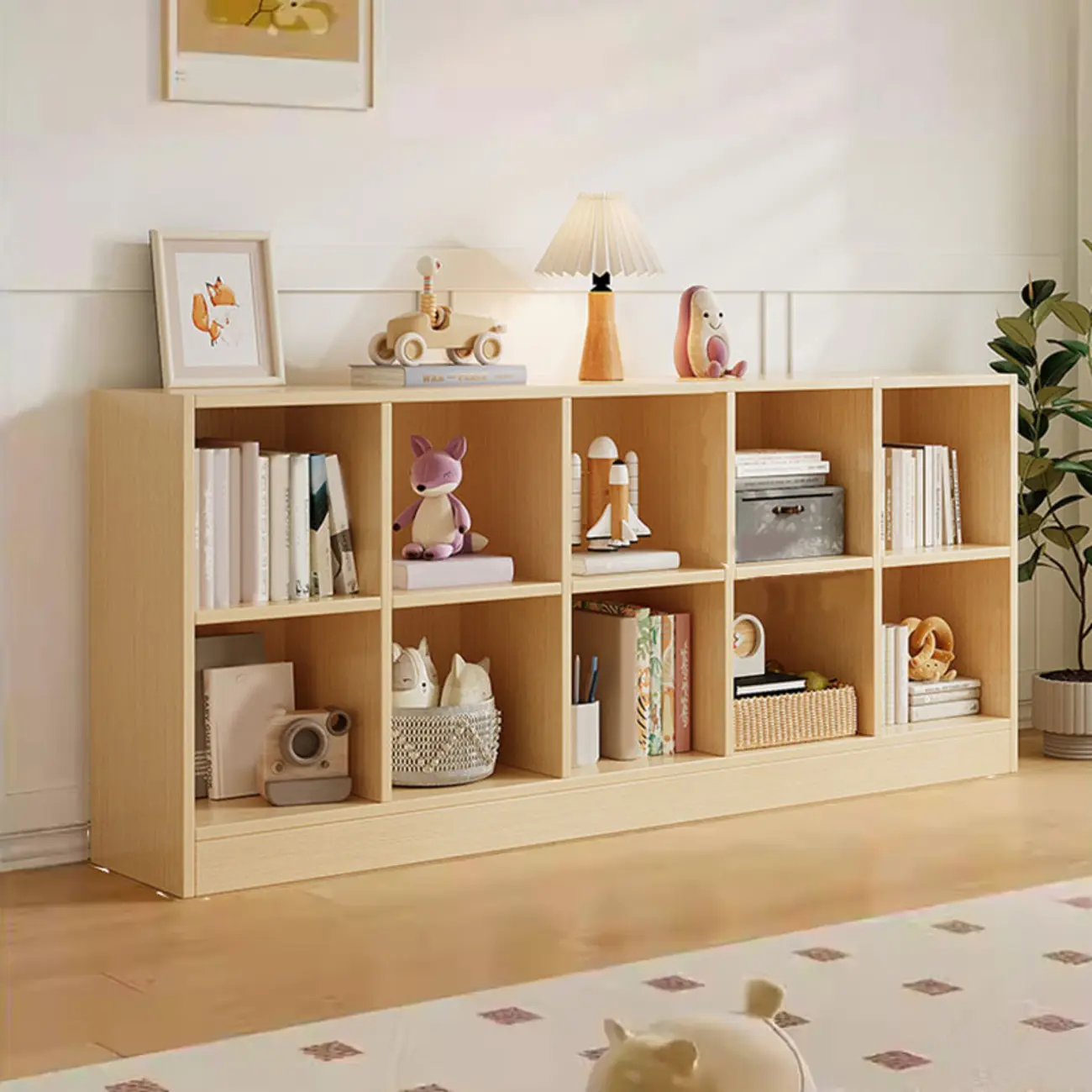 Wide 8-Cube White Wooden Storage Shelf Bookcase Image - 27 | homeyfad