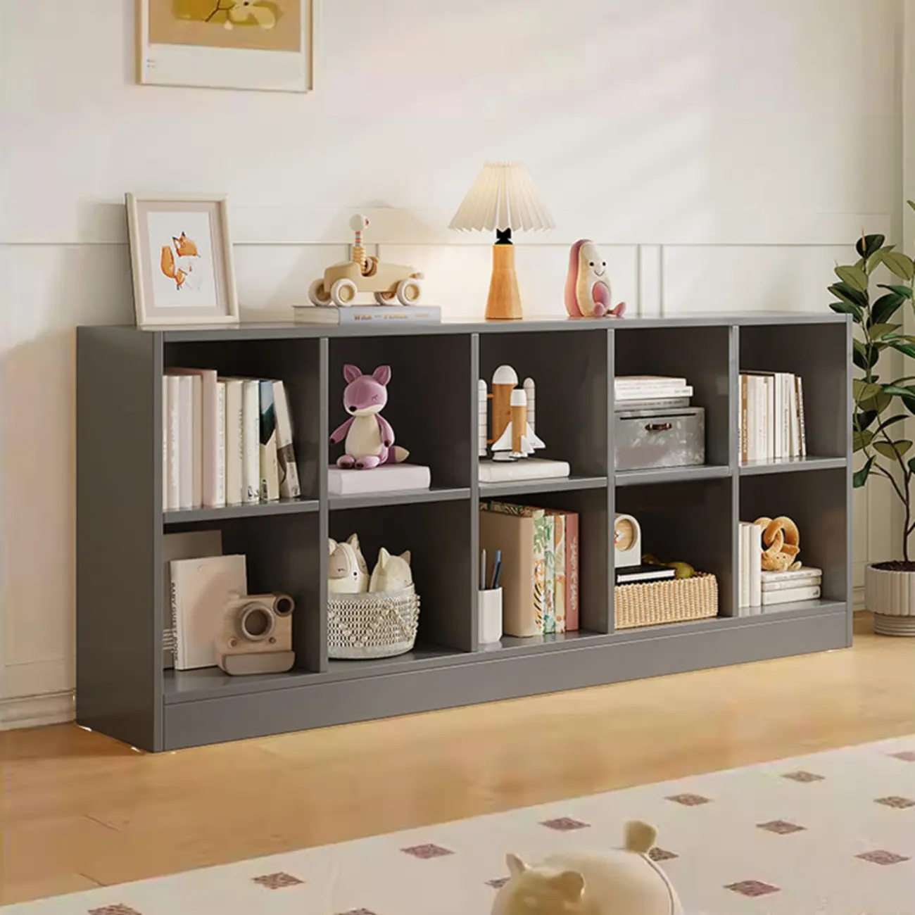 Wide 8-Cube White Wooden Storage Shelf Bookcase Image - 30 | homeyfad